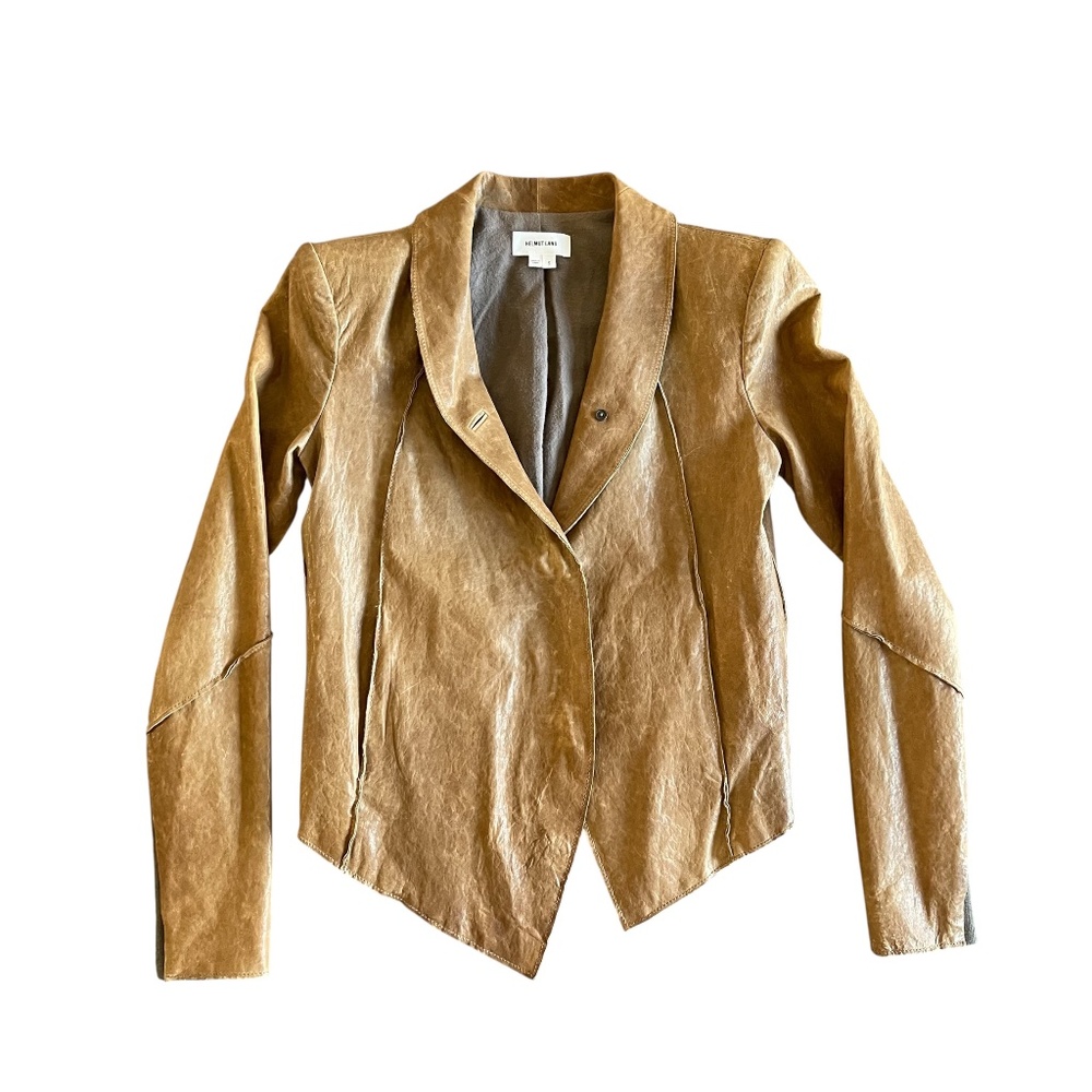 HELMUT LANG Leather Asymmetrical Beige Jacket Size Small - Picture 2 of 12
